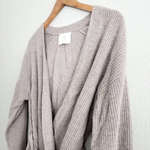 Neiwai V-Neck Wool Cashmere Blend Belted Cardigan Stucco Loose Fit (S) NWT - Picture 7 of 15